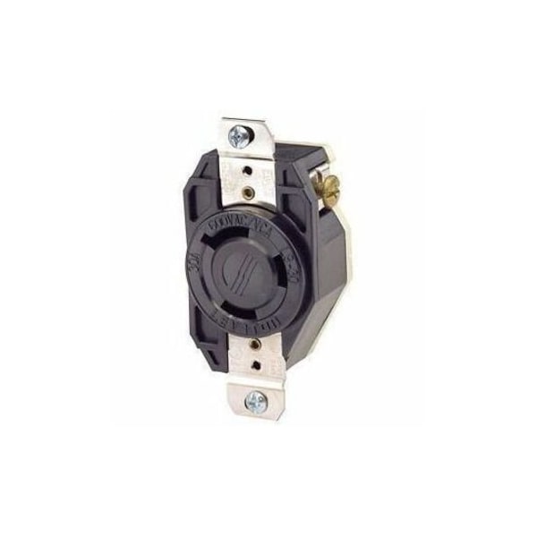 Leviton Flanged Locking Receptacle, L9-30R, 30 A, 600V AC, Single Phase, 2 Pole, Flush Mount, Black 2650 - main
