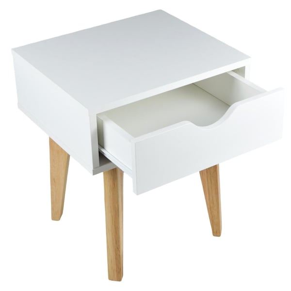 Homeroots 18" White Solid Manufactured Wood and Wood One Drawer Nightstand 489239 - main