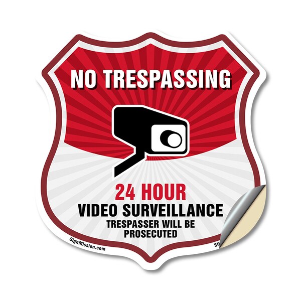 Signmission No Trespassing Shield Sign 24 Hour Video, 12 Inch X 12 Inch, Vinyl Decal SHI-D-12-420 - main