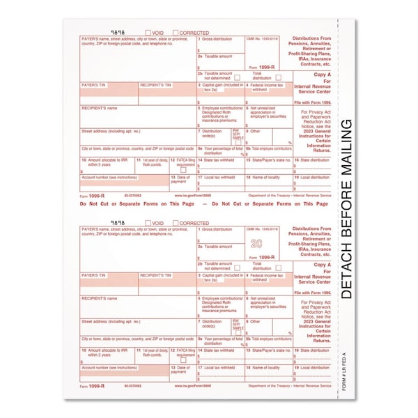 Adams Business Forms Tax Form, 2023 1099-R, 1 Part, Federal Copy, 50PK LRFEDA-S - main