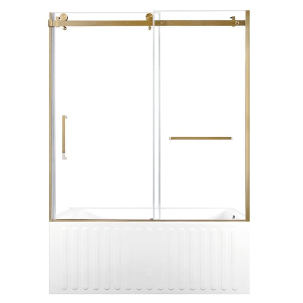 Kingston Brass 60" Acrylic Alcove Right-Hand Drain Tub with Left Sliding Tub Door, White/Brushed Brass KVTDE603121R7 - main