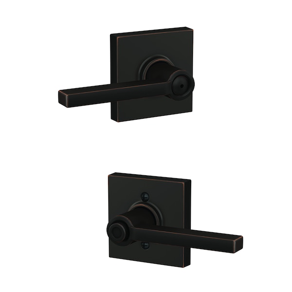 Schlage Residential Latitude Lever with Collins Rose Privacy Lock with 16080 Latch and 10027 Strike Aged Bronze Finish F40LAT716COL - main