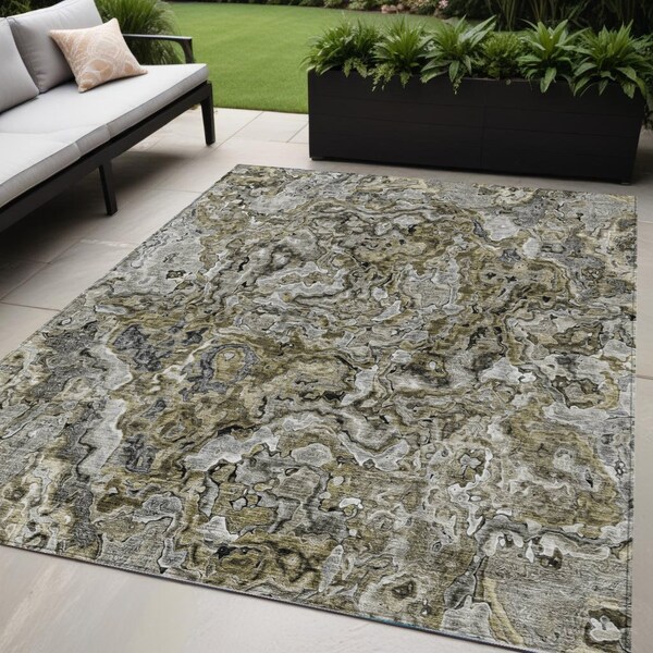 Homeroots 5' X 8' Brown Beige And Tan Abstract Washable Indoor Outdoor Area Rug 588451 - main