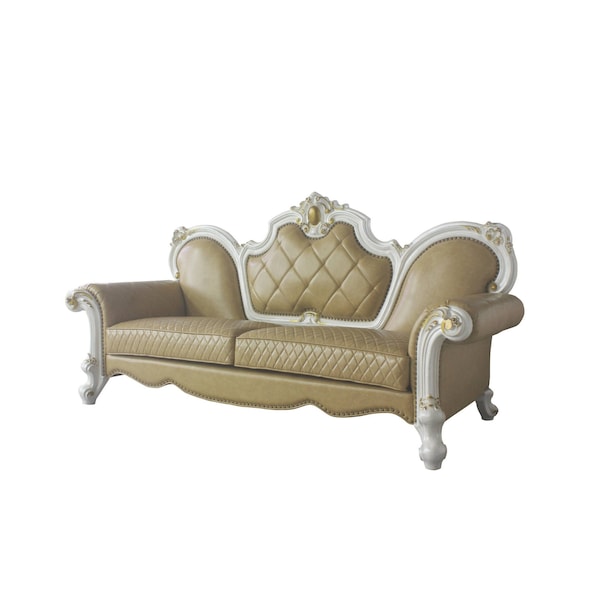 Homeroots 93" Golden Brown Faux Leather Sofa And Toss Pillows With Pearl Legs 491029 - main