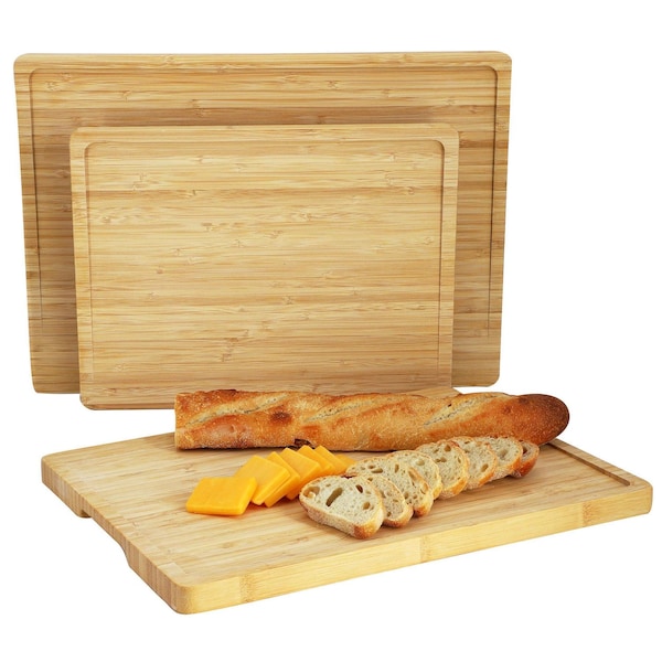Megachef 3 Piece Bamboo Cutting, Prep and Serving Boards with Slanted Juice Groove 750122195M - main