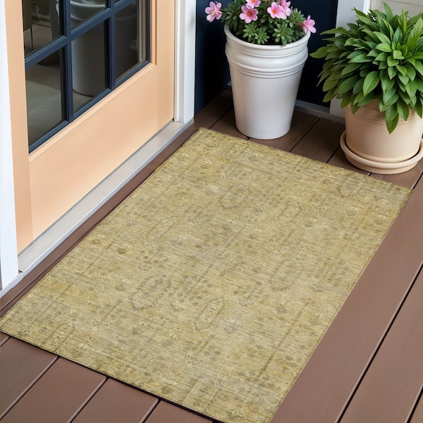 Homeroots 3' X 5' Gold And Taupe Southwestern Washable Indoor Outdoor Area Rug 587056 - main