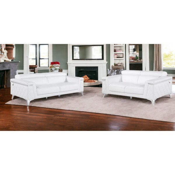 Homeroots Two Piece Indoor White Italian Leather Five Person Seating Set 534172 - main