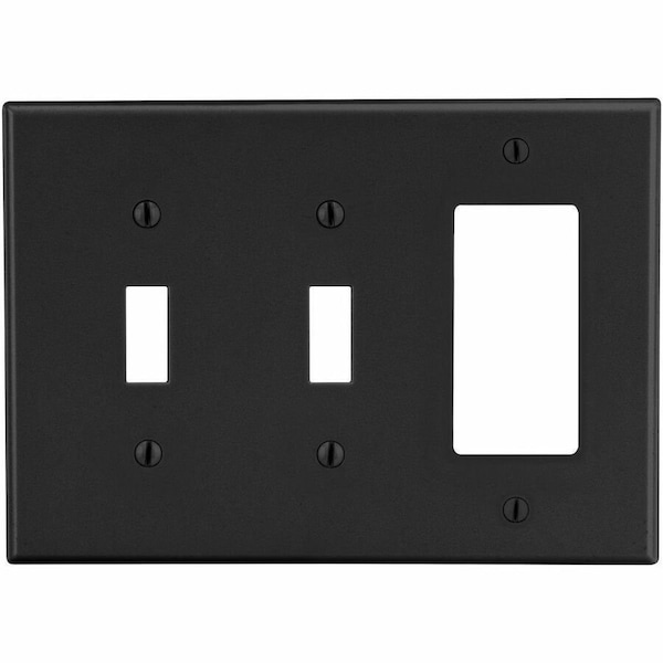 Hubbell Wiring Device-Kellems Wallplate, Mid-Size 3-Gang, 2) Toggle 1) Decorator, Black PJ226BK - main