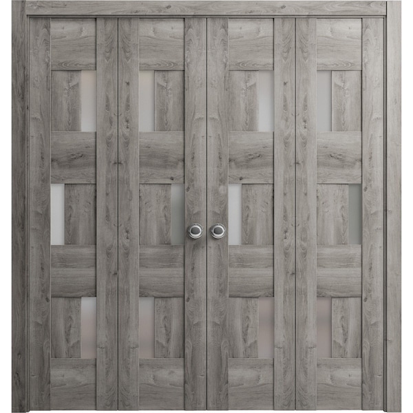Vdomdoors Sliding Closet Double Bi-fold Doors Grey Solid Core Modern Interior SETE6933DBF-NEB-72 x 80 (4* 18x80) - main