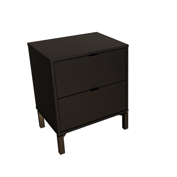 Homeroots 24" Black Two Drawer Faux Wood Nightstand 533815 - main