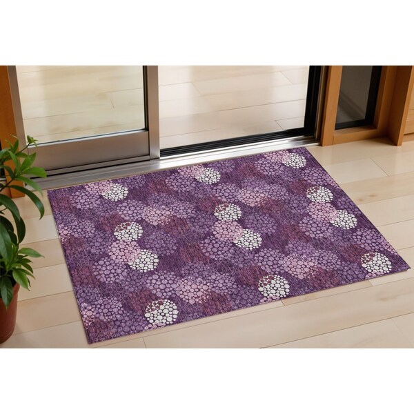 Homeroots 3' X 5' Eggplant Lavender And Ivory Polka Dot Washable Indoor Outdoor Area Rug 594226 - main