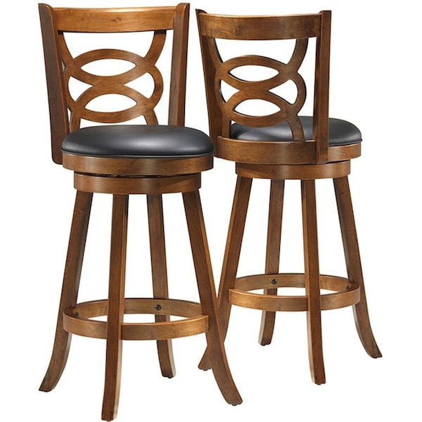 Monarch Specialties Bar Stool, Set Of 2, Swivel, Bar Height, Wood, Pu Leather Look, Brown, Black, Transitional I 1251 - main