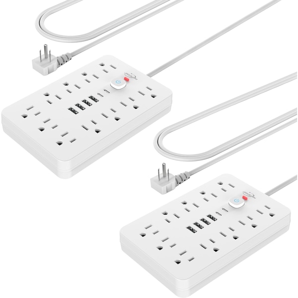 Jouleloom Power Strip Surge Protector w/ 11 Outlets, 4 USB and 2 USB C Ports, 5 Ft Extension Cord, 2PK SOPOWERSTRIP17WHTX2 - main