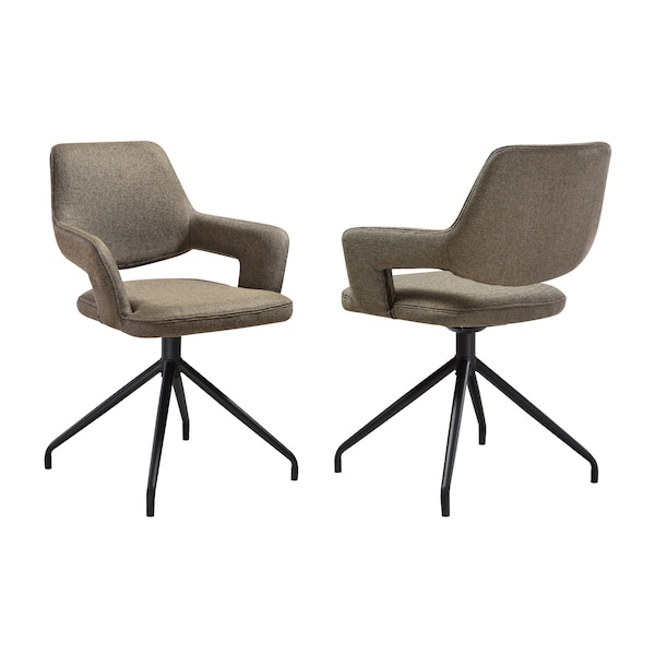 Armen Living Penny Swivel Upholstered Dining Chair in Brown Fabric with Black Metal Legs - Set of 2 LCPESICOBLK - main
