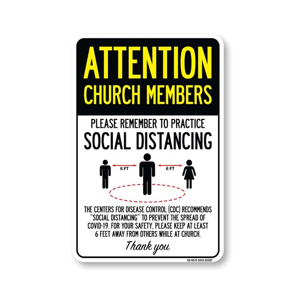 Signmission Public Safety Sign, Church Members Practice Social Distancing, 14in X 10in Decal, OS-NS-D-1014-25387 OS-NS-D-1014-25387 - main