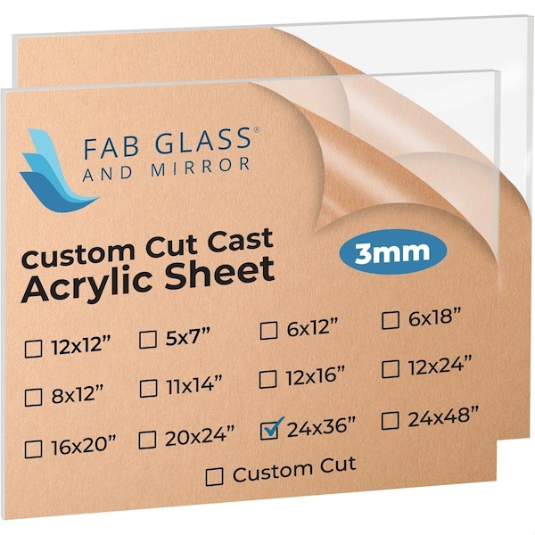 Fab Glass And Mirror Pack of 2 Clear Acrylic Sheet 24in x36in , Use for Sneeze Guard, DIY Craft Projects, Plexiglass... ACR3M24X36RC - main