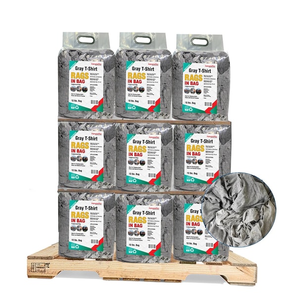 Supremeplus Recycled Gray Knit T-Shirt Cleaning Rags, 960 lbs. Pallet, 96 x 10 lbs. Bags, 96PK SP-0493 - main