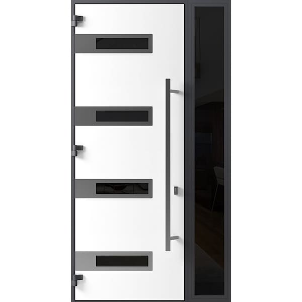 Vdomdoors Front Exterior Prehung Steel Door Ronex0131 Black Enamel 96 Sidelight Exterior Window Sidelite RONEX0131EXD-BLK-W36+12xH96-RH-I - main