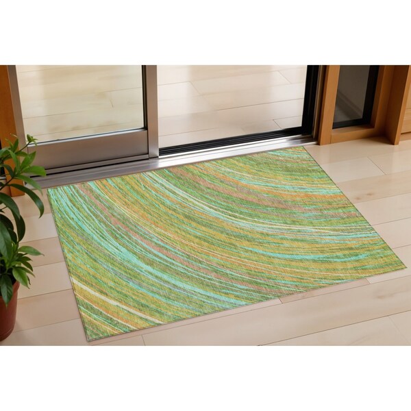 Homeroots 3' X 5' Green Peach And Gold Abstract Washable Indoor Outdoor Area Rug 631239 - main