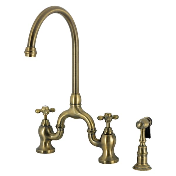 Kingston Brass Bridge Kitchen Faucet with Brass Sprayer, Antique Brass KS7793AXBS - main