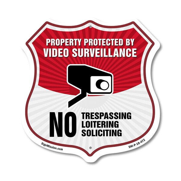 Signmission Video Surveillance Shield Sign Property, 18 Inch X 18 Inch, Plastic Sign SHI-P-18-472 - main