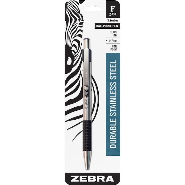 Zebra Pen F301 Retractable Ballpoint Pen, Black And Silver ZEB27111 - main