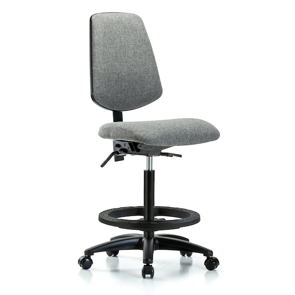 Blue Ridge Ergonomics Fab Hi Bench Chair, Med, Bk, BF, Cast, Gry, No Arms, 26" to 35-1/2" Height, Grey BR-FHBCH-MB-RG-T0-A0-BF-RC-F44 - main