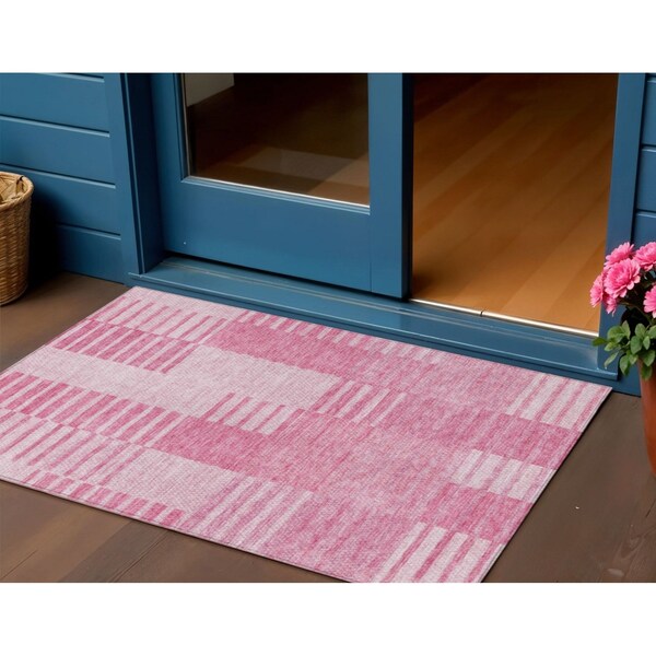 Homeroots 3' X 5' Pink And Blush Striped Washable Indoor Outdoor Area Rug 581659 - main