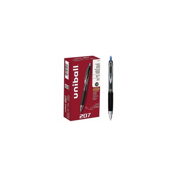 Uniball TM 207 Gel Pen - 0.5 mm Micro Pen Point - Refillable - Retractable - Blue Ink, 12PK 61256 - main