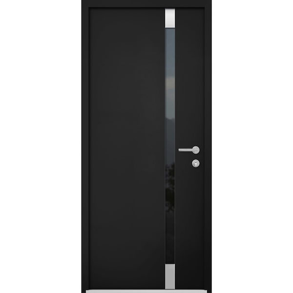Vdomdoors Steel Door Cynex 6777 Black Stainless Inserts Single Modern Painted-W32xH80-Left Inswing CYNEX6777EXD-BLK-W32 x H80-Left-hand Inswing - main