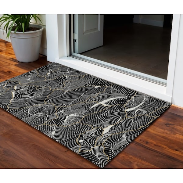 Homeroots 3' X 5' Black Ivory And Gold Abstract Washable Indoor Outdoor Area Rug 601032 - main