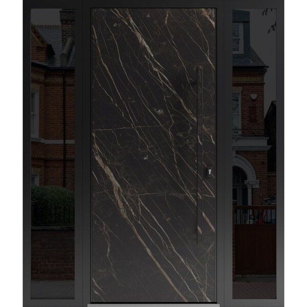 Vdomdoors Steel Door Dekton 0118 Natural Noir 2 Side Exterior Windows Sidelites/ Entry Door Painted W12+36+12 DEKTON0118EXD-NOR-W12+36+12xH80-LH-I - main