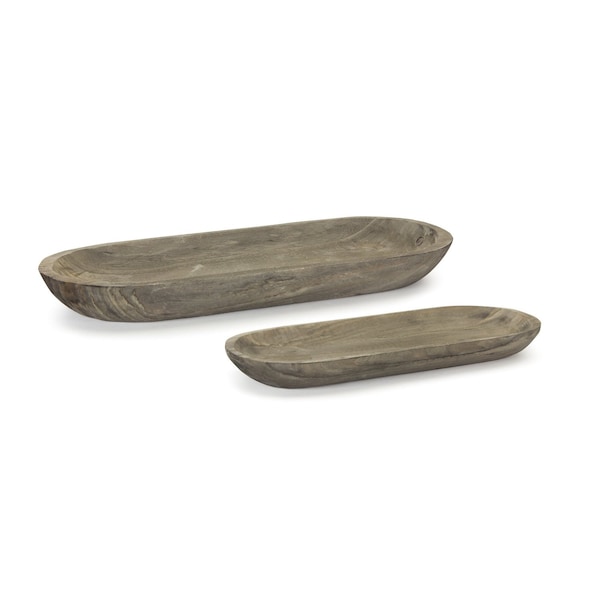 Homeroots Set of Two Natural Brown Oval Solid Wood Serving Trays 516307 - main
