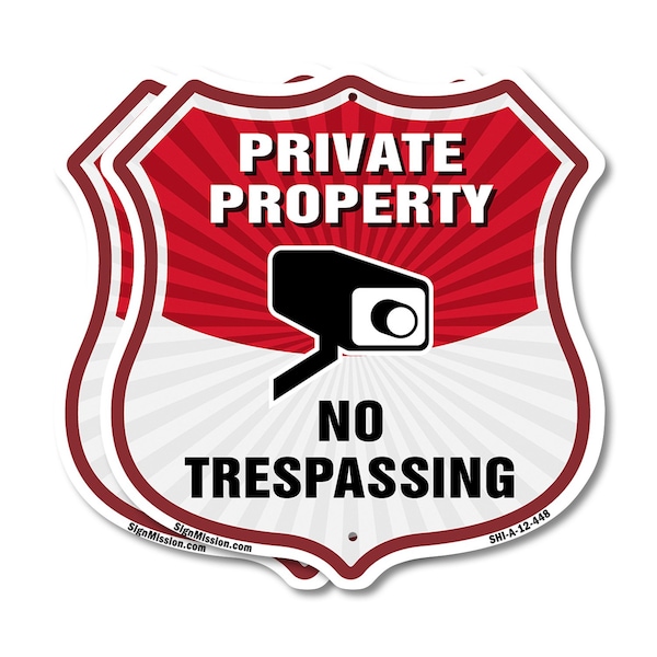 Signmission Private Property Shield Sign No Trespass, 12 inch X 12 inch, Aluminum Metal Sign, 2PK SHI-A-2PACK-12-448 - main