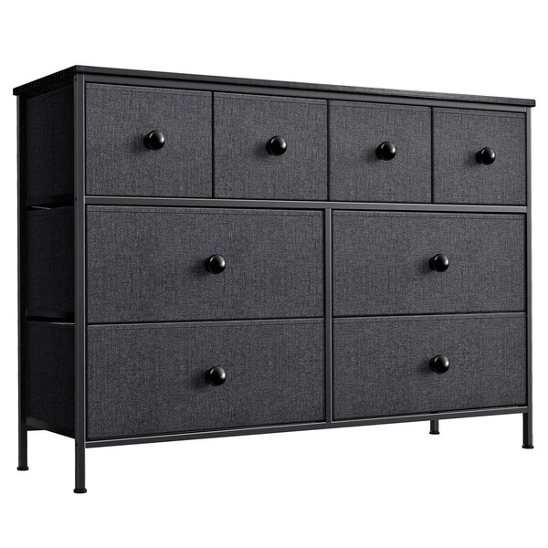 Homeroots 40" Black And Gray Eight Drawer Fabric Dresser 438316 - main