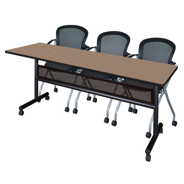 Regency Kobe Flip-Top Privacy Nesting Table W/ 2 Cadence Nest Chairs, 84 in W, 24 in L, Noble Oak MKFTM8424NO23BK - main