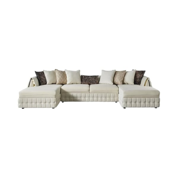 Homeroots Cream Velvet U Shaped Sofa and Chaise Sectional With Toss Pillows 643881 - main