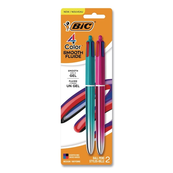 Bic Four-Color Smooth Multi-Color Ballpoint Pen, Retractable, Medium 1mm, Black/Blue/Purple/Red Ink, 2PK MMSGP2-AST - main