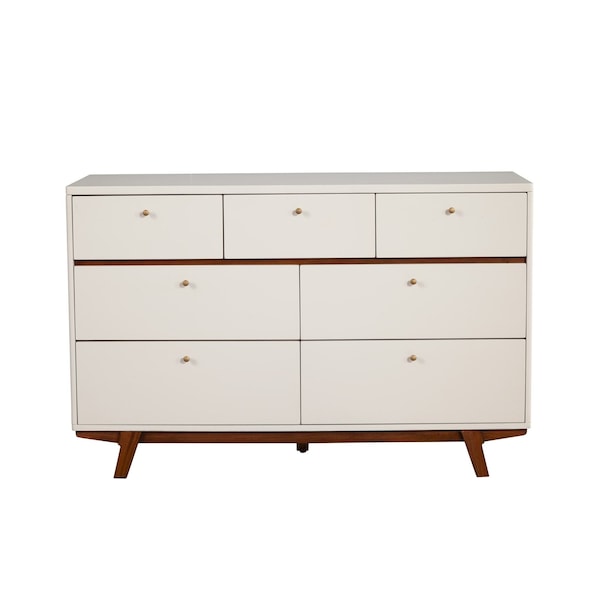 Homeroots 56" Brown and White Solid Wood Seven Drawer Double Dresser 524119 - main