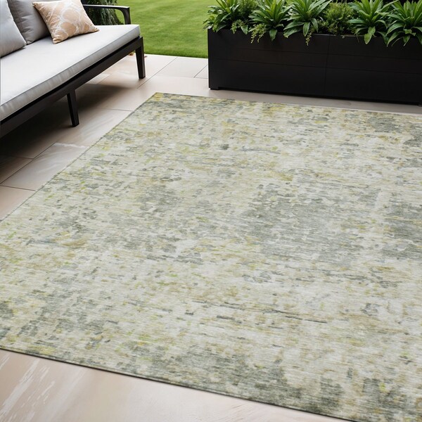 Homeroots 5' X 8' Sage Charcoal And Ivory Abstract Washable Indoor Outdoor Area Rug 604548 - main
