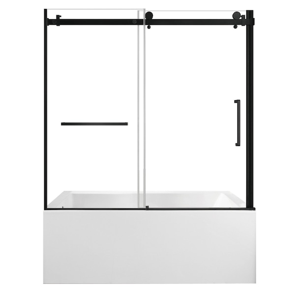 Kingston Brass 60" Acrylic Alcove Left-Hand Drain Tub with Right Sliding Tub Door, White/Matte Black KVTDE603122L0 - main