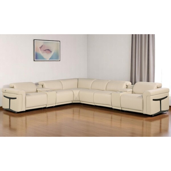 Homeroots Beige Italian Leather Modular L Shaped Eight Piece Corner Sectional With Console 534851 - main