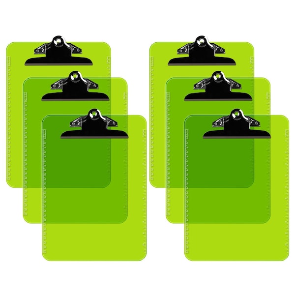 Davis Group Plastic Clipboard, Spring Clip, Transparent Neon Green, 6PK 4877-24-06 - main
