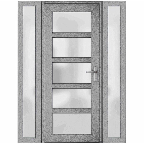Vdomdoors Front Exterior Prehung FiberGlass Door Frosted Glass / Manux 8002 Grey Ash / 2 Sidelight Exterior W MANUX8002EXD-SS-W14+36+14 x H80-LH - main
