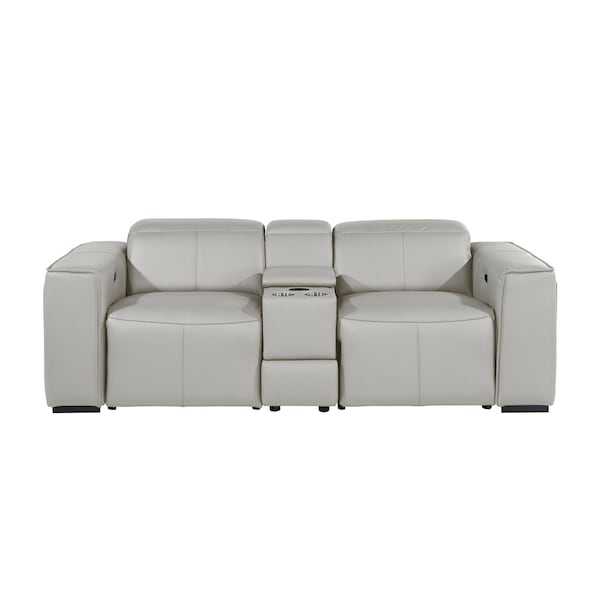 Homeroots 90in Light Gray and Brown Italian Leather Power Reclining Loveseat With Storage 720558 - main