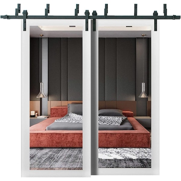 Sartodoors Sliding Closet Barn Bypass Doors with Hardware, Lucia 1299 White Silk with Mirror, Sturdy 6.6ft Ra LUCIA1299BBB-WS-72 - main