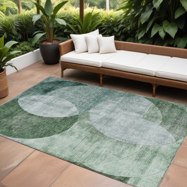 Homeroots 8' X 10' Mint Green And Fern Green Geometric Washable Indoor Outdoor Area Rug 604944 - main