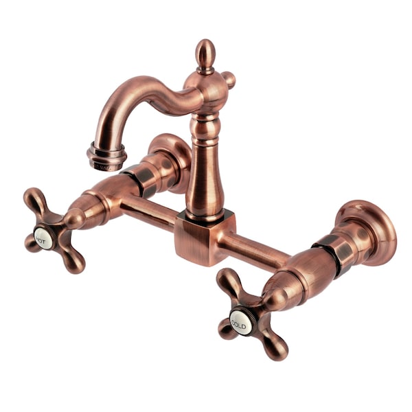 Kingston Brass Two-Handle Wall Mount Bridge Kitchen Faucet, Antique Copper KS244AXAC - main