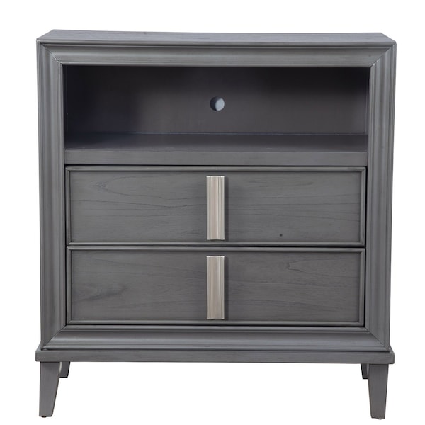 Homeroots 36in Gray Pine Poplar Solids With Mindy And Veneer Open Shelving TV Stand 404271 - main