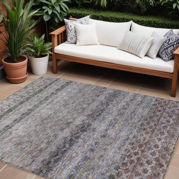 Homeroots 10' X 14' Brown Black And Brick Red Striped Washable Indoor Outdoor Area Rug 605692 - main
